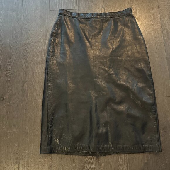 vintage black leather skirt size small / medium - a line / midi - Picture 1 of 10
